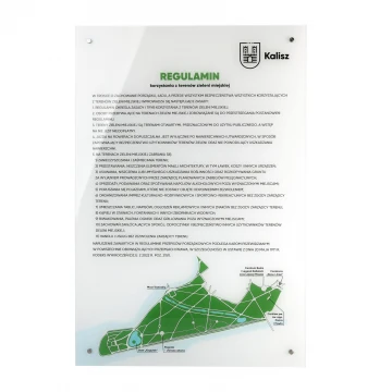 Regulamin - szyld z pleksi transparentnej gr. 5mm z nadrukiem UV - SZ180 - wym. 500x900mm 