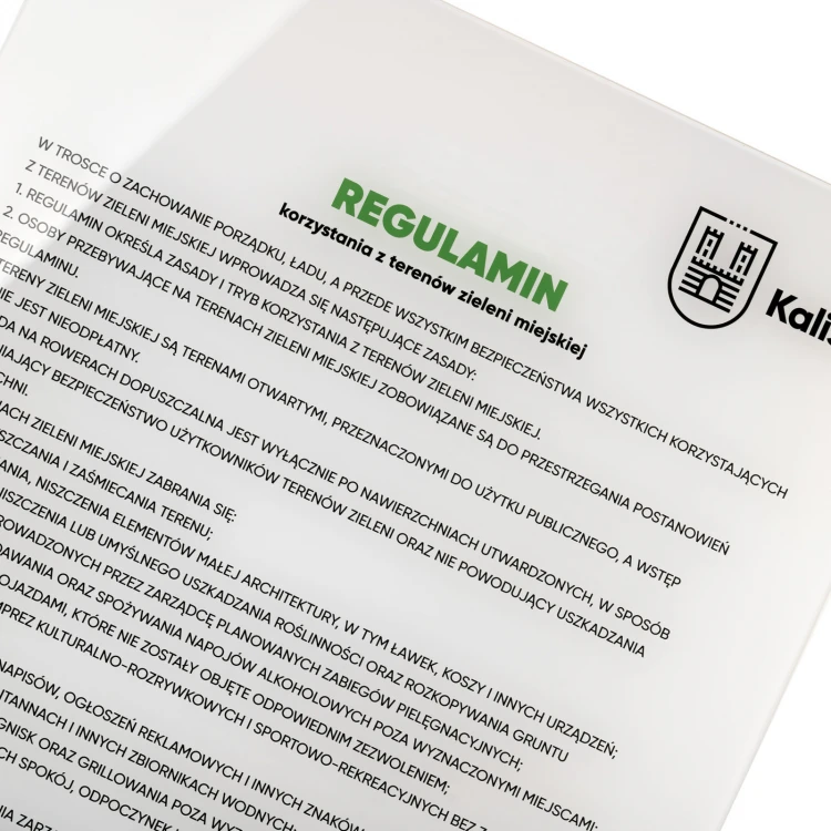 Regulamin - szyld z pleksi transparentnej gr. 5mm z nadrukiem UV - SZ180 - wym. 500x900mm 