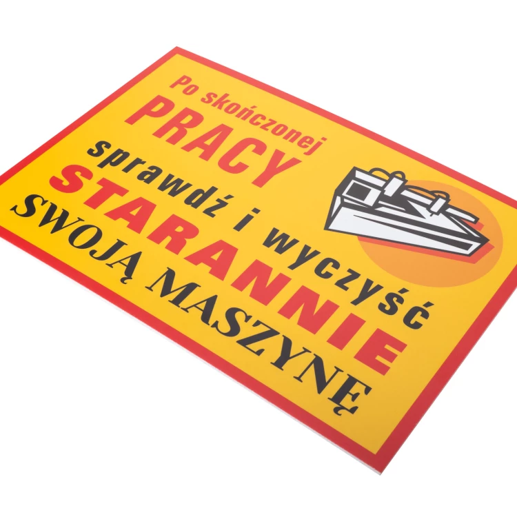 Retro tabliczka informacyjna wym. 210x298mm - Sprawdź czystość maszyny - BHP198