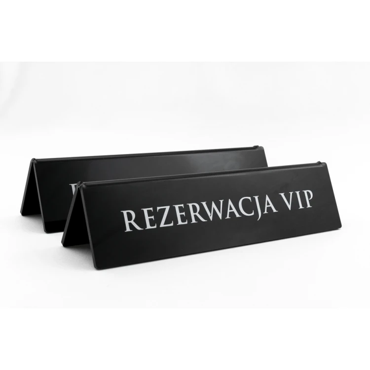 Rezerwacja - stojak akrylowy z dowolnym napisem - wym. 210x50mm - czarny akryl - REZ006