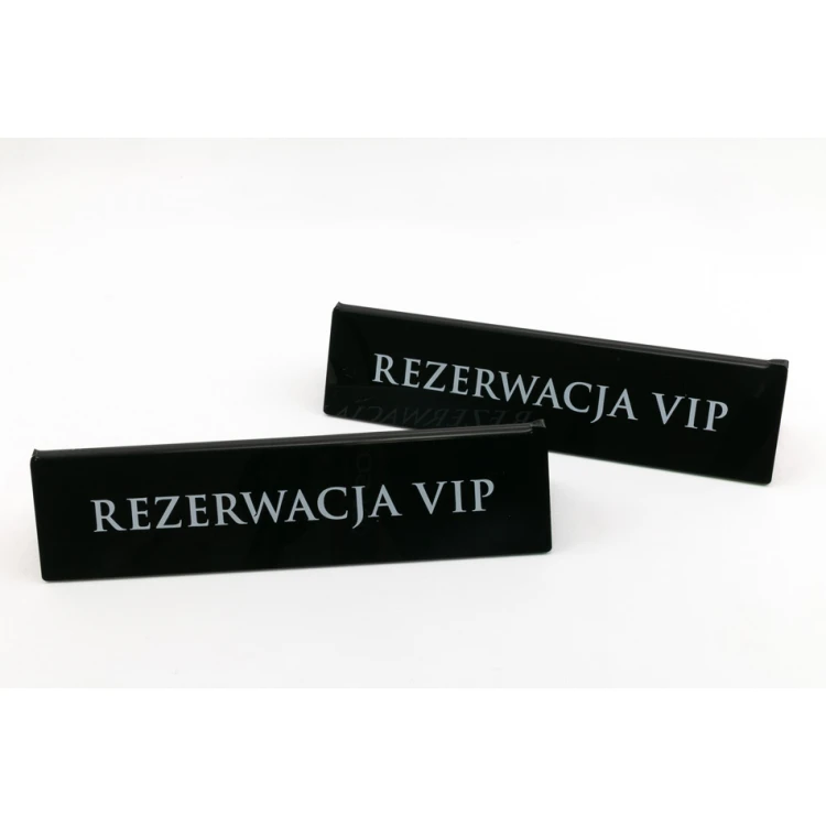 Rezerwacja - stojak akrylowy z dowolnym napisem - wym. 210x50mm - czarny akryl - REZ006