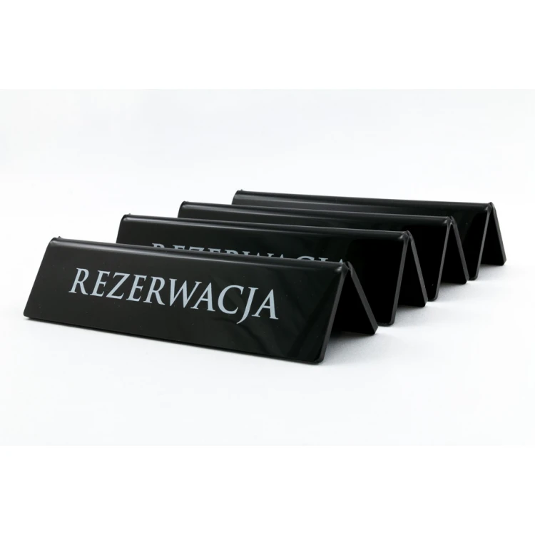 Rezerwacja - stojak akrylowy z dowolnym napisem - wym. 210x50mm - czarny akryl - REZ006
