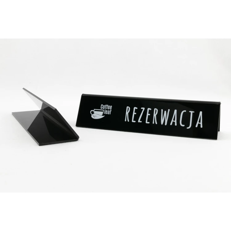 Rezerwacja - stojak akrylowy z dowolnym napisem - wym. 210x50mm - czarny akryl - REZ006