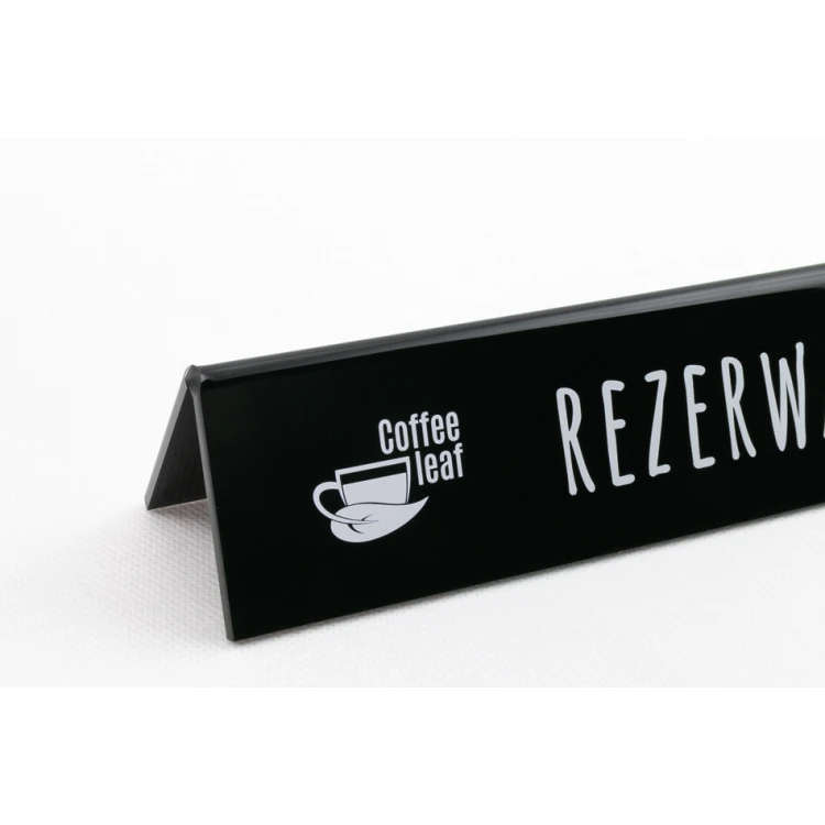 Rezerwacja - stojak akrylowy z dowolnym napisem - wym. 210x50mm - czarny akryl - REZ006