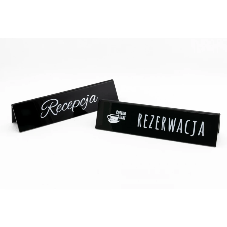 Rezerwacja - stojak akrylowy z dowolnym napisem - wym. 210x50mm - czarny akryl - REZ006