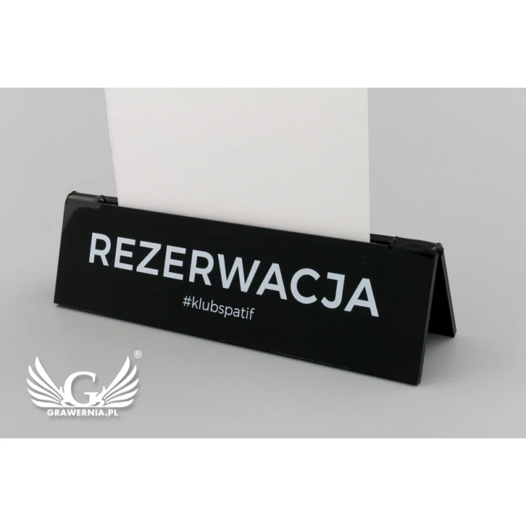 Rezerwacja - stojak na karteczkę - wym. 140x35mm - czarny akryl - REZ010