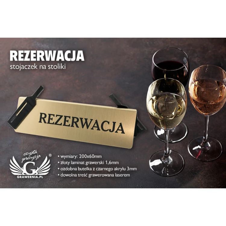 Rezerwacja - stojak na stolik - wym. 200x60mm - laminat grawerski z czarną plexi - REZ011 