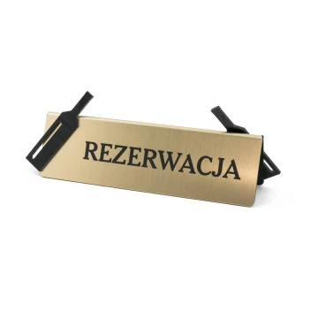Rezerwacja - stojak na stolik - wym. 200x60mm - laminat grawerski z czarną plexi - REZ011 