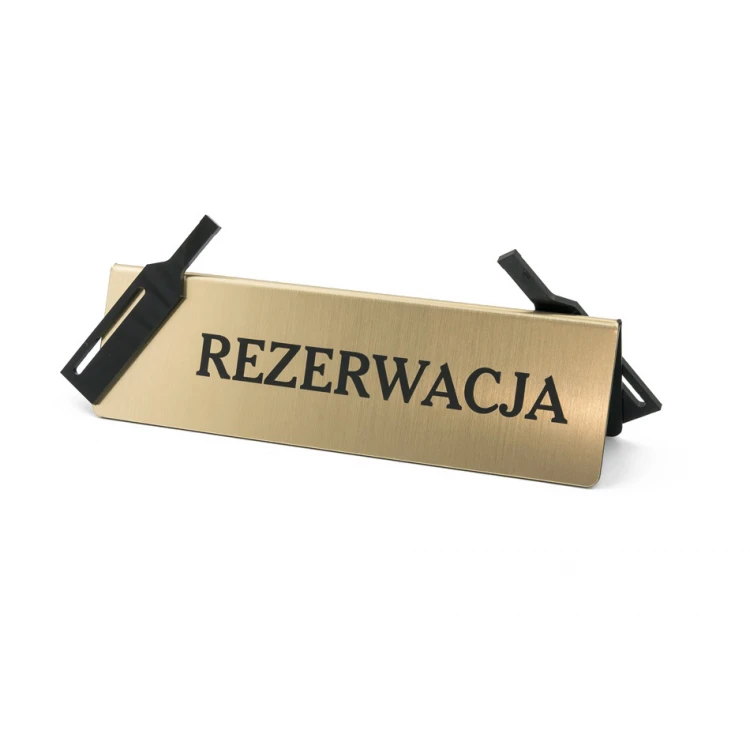 Rezerwacja - stojak na stolik - wym. 200x60mm - laminat grawerski z czarną plexi - REZ011 