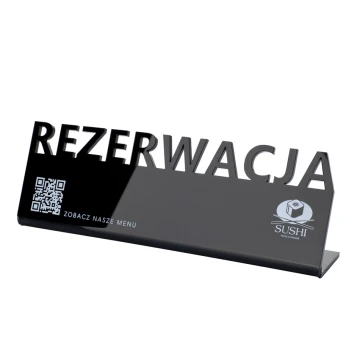 Rezerwacja - stojak na stoliki - wym. 197x63mm - plexi czarna błysk - REZ016