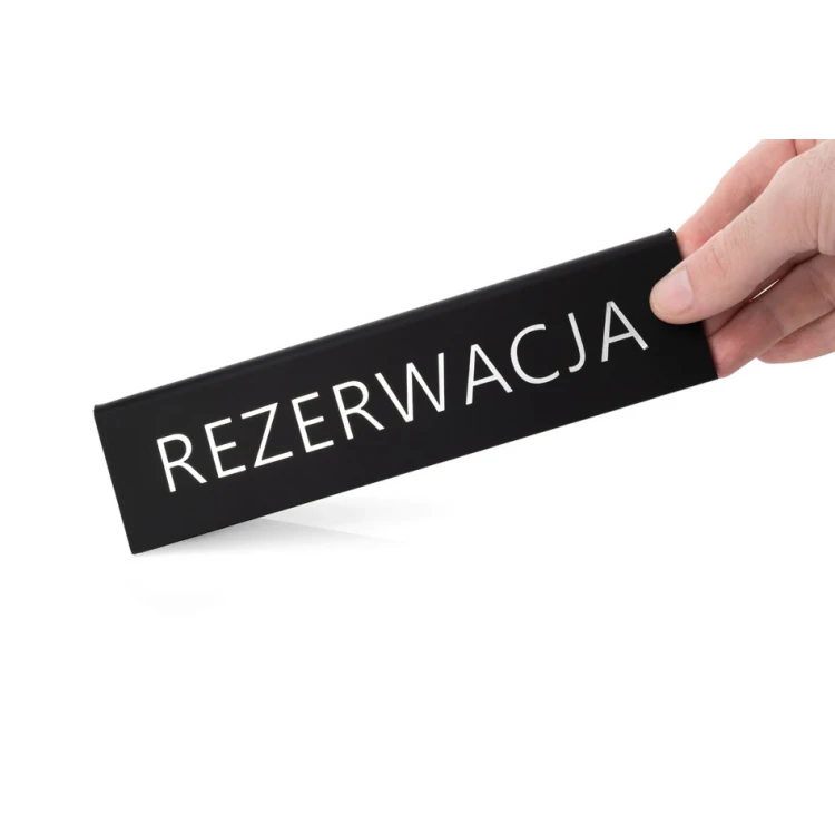 Rezerwacja - stojak na stoliki - wym. 200x50mm - czarny mat srebrne litery - REZ018
