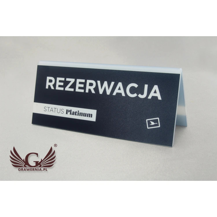 Rezerwacja - stojak z dowolnym napisem - wym. 150x65mm - szroniony akryl - druk UV - REZ007