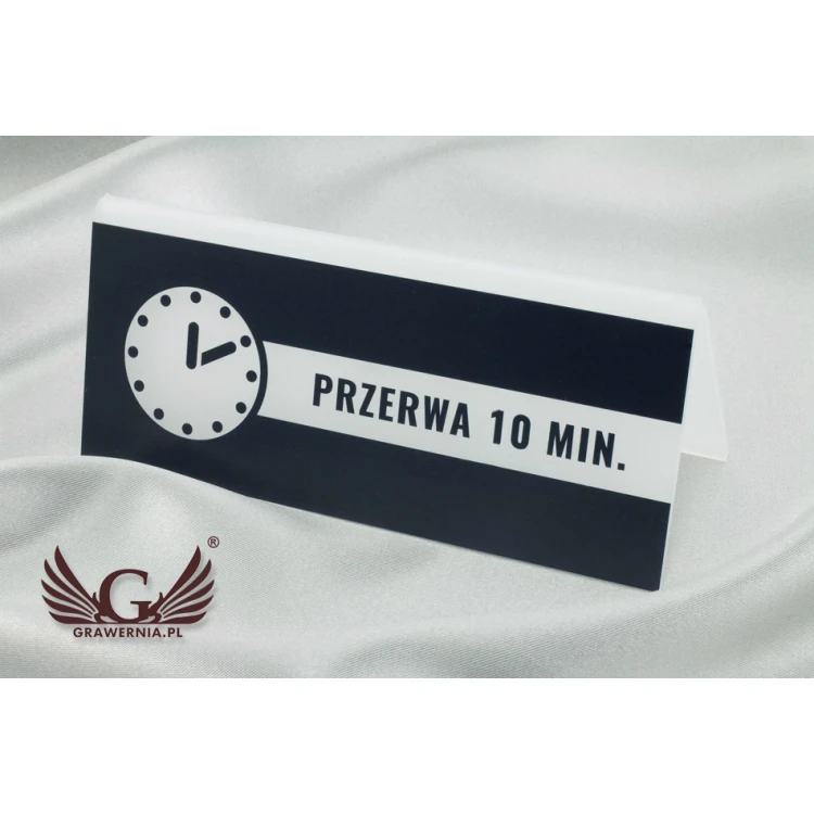 Rezerwacja - stojak z dowolnym napisem - wym. 150x65mm - szroniony akryl - druk UV - REZ007