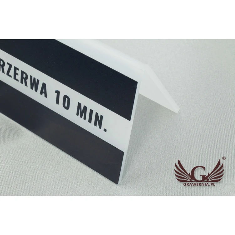Rezerwacja - stojak z dowolnym napisem - wym. 150x65mm - szroniony akryl - druk UV - REZ007