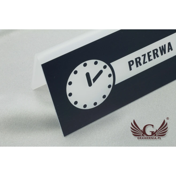 Rezerwacja - stojak z dowolnym napisem - wym. 150x65mm - szroniony akryl - druk UV - REZ007