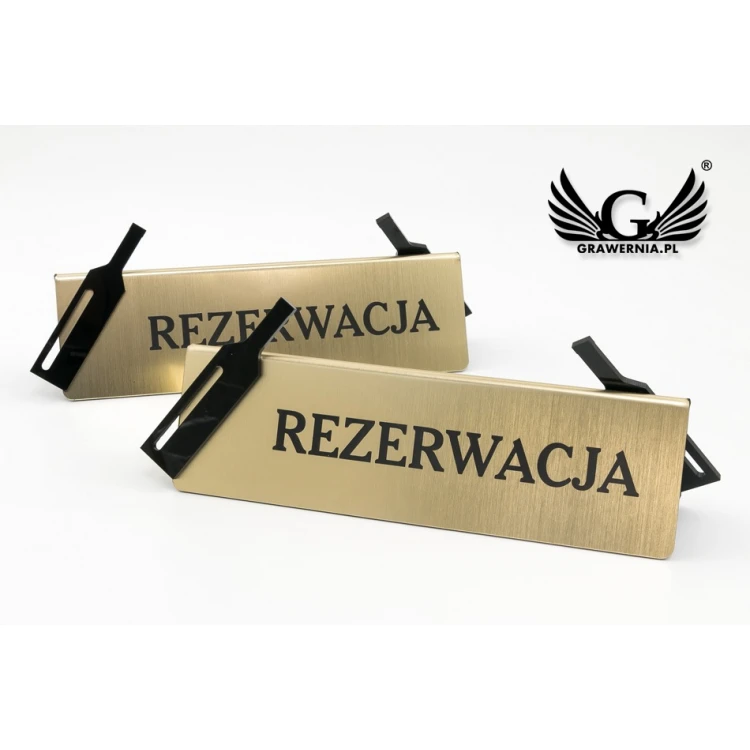 Rezerwacja - stojak na stolik - wym. 200x60mm - laminat grawerski z czarną plexi - REZ011 