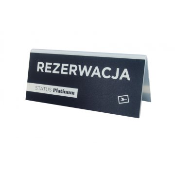 Rezerwacja - stojak z dowolnym napisem - wym. 150x65mm - szroniony akryl - druk UV - REZ007