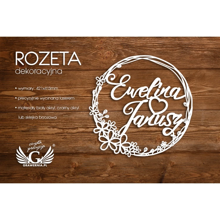 Rozeta dekoracyjna - imiona Państwa Młodych - ROZ005