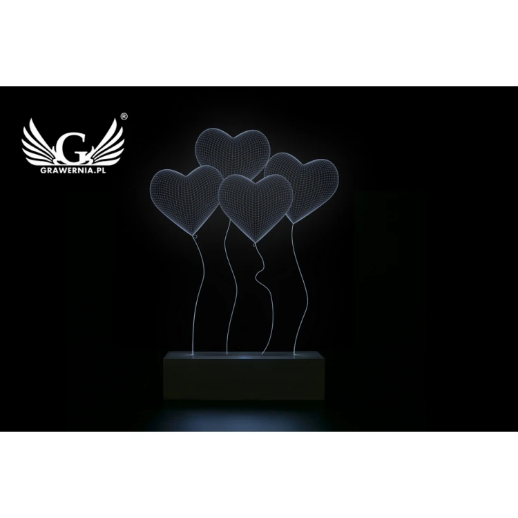 Serca - walentynkowa lampa 3D LED RGB sterowana z pilota - L3D011