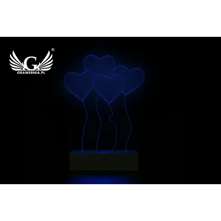 Serca - walentynkowa lampa 3D LED RGB sterowana z pilota - L3D011