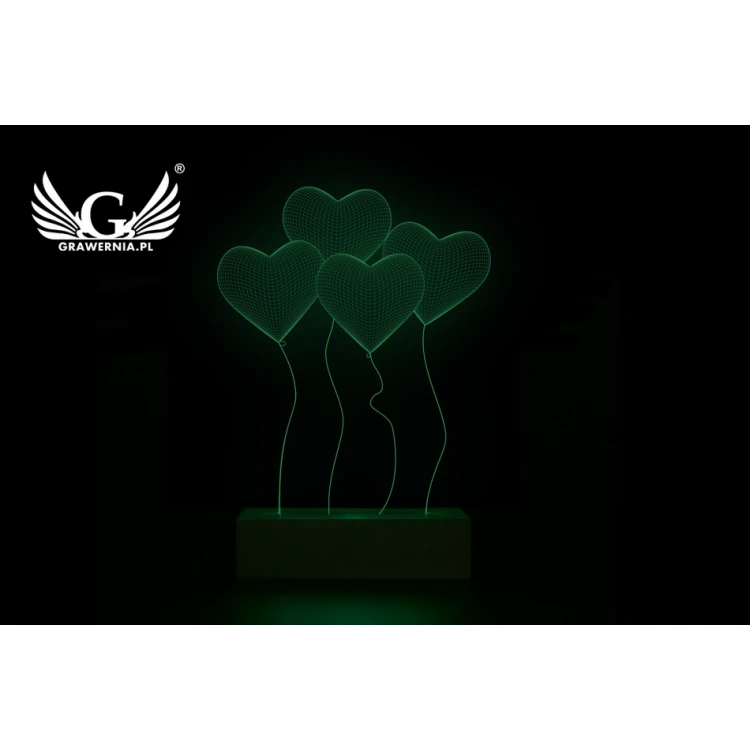 Serca - walentynkowa lampa 3D LED RGB sterowana z pilota - L3D011