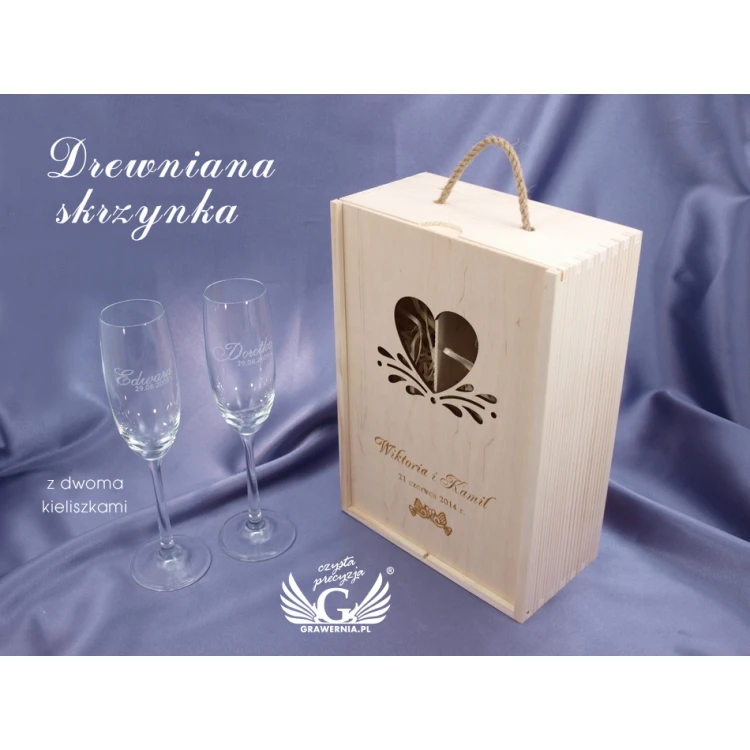 Skrzynka drewniana z kieliszkami  na ślub lub rocznicę - SK01
