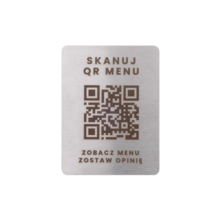 Stalowe menu z kodem QR - grawer laserowy - wym. 45x60mm - MEN031