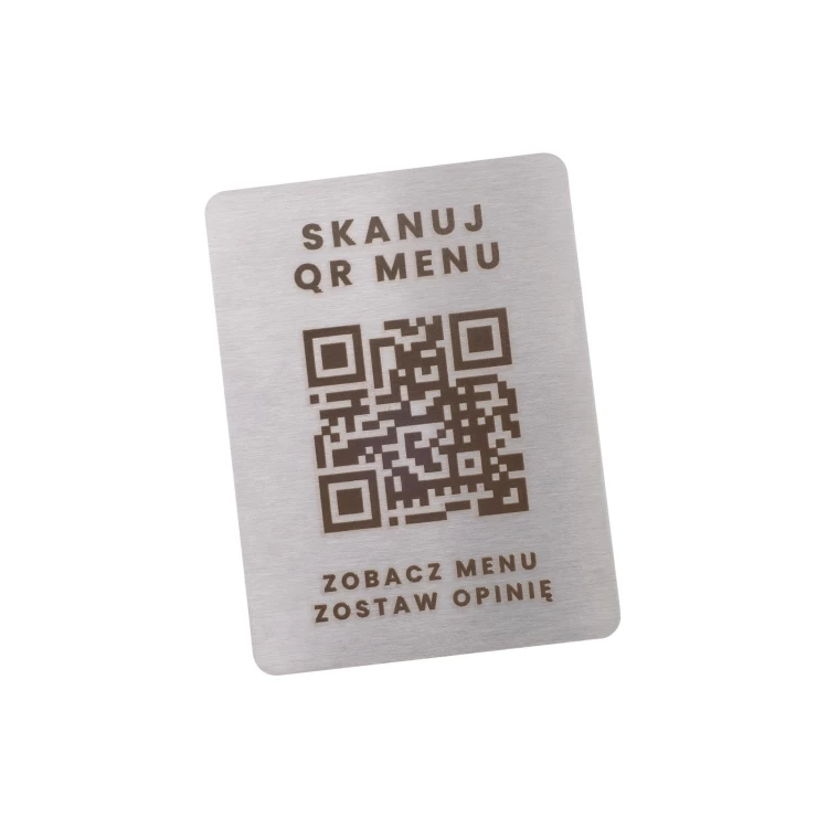 Stalowe menu z kodem QR - grawer laserowy - wym. 45x60mm - MEN031