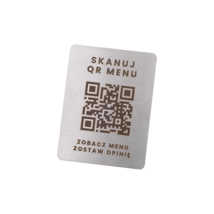 Stalowe menu z kodem QR - grawer laserowy - wym. 45x60mm - MEN031
