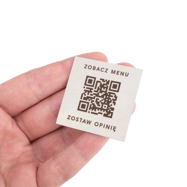 Stalowe menu z kodem QR - grawer laserowy - wym. 40mm - MEN032