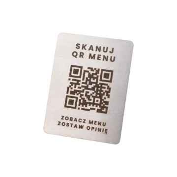 Stalowe menu z kodem QR - grawer laserowy - wym. 45x60mm - MEN031