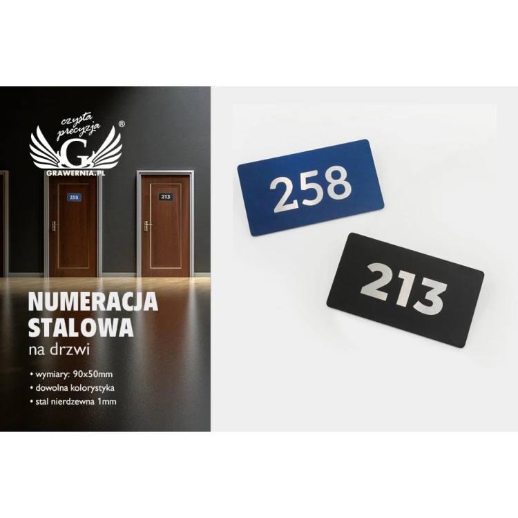 Stalowy numerek na drzwi z nadrukiem UV - 90x50mm - ND018