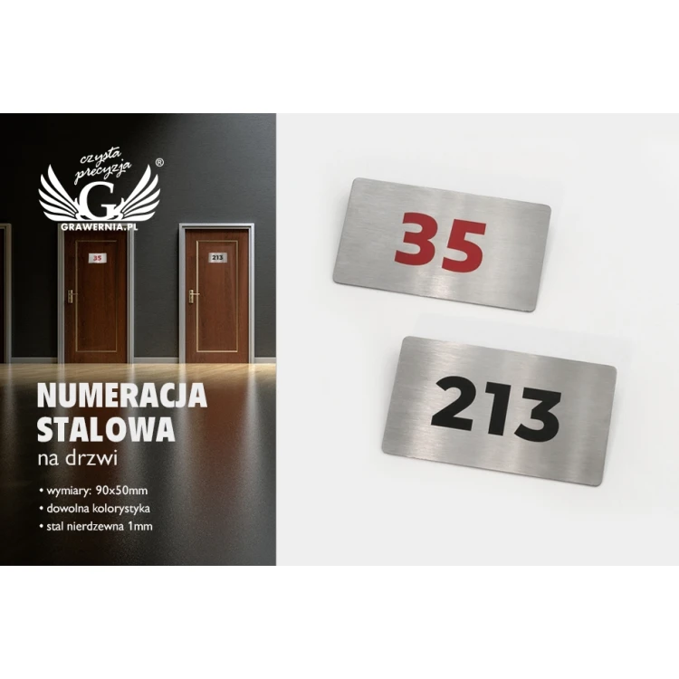 Stalowy numerek na drzwi z nadrukiem UV - 90x50mm - ND019