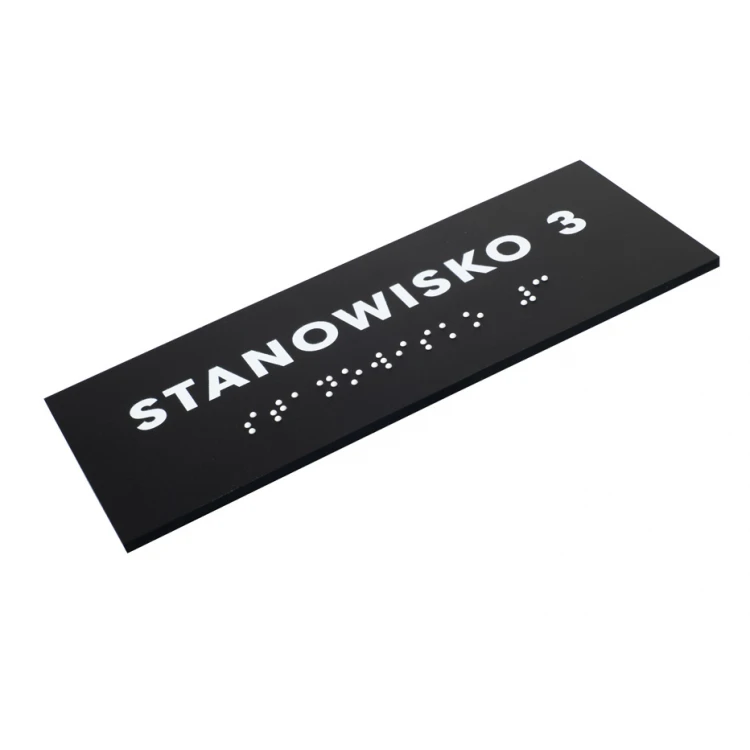 Stanowisko - tabliczka z pismem Braille'a - akryl czarny mat - wym. 160x60mm - DARK - TAB388