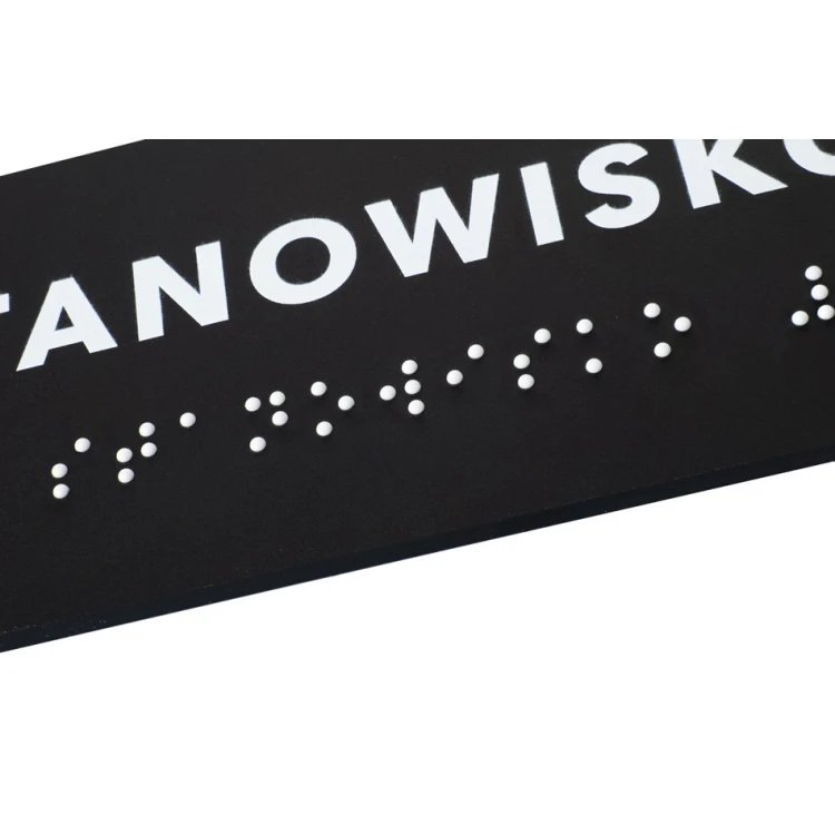 Stanowisko - tabliczka z pismem Braille'a - akryl czarny mat - wym. 160x60mm - DARK - TAB388