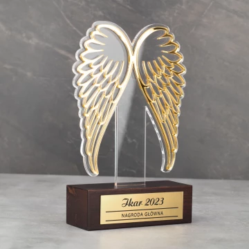 Statuetka Skrzydła Ikar akrylowa na drewnianym postumencie - DTA095 - wys. 21 cm