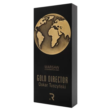 Statuetka biznesowa Golden World - drewno i mosiądz - wys. 23 cm - DTA167