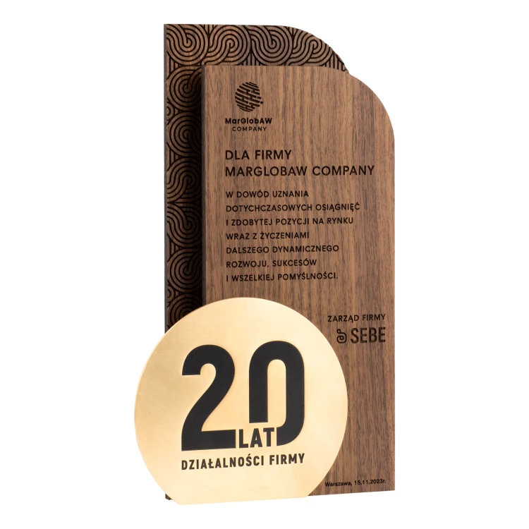 Statuetka drewniana z grawerem na jubileusz firmy - wys. 23cm - DTA102