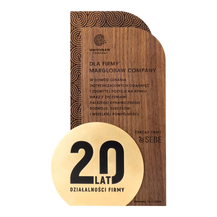Statuetka drewniana z grawerem na jubileusz firmy - wys. 23cm - DTA102