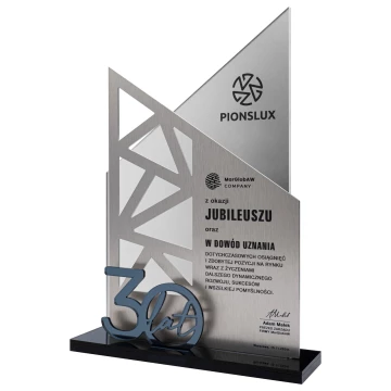 Statuetka jubileuszowa z logo firmy - prezent na 30-lecie - wys. 30 cm - DTA171