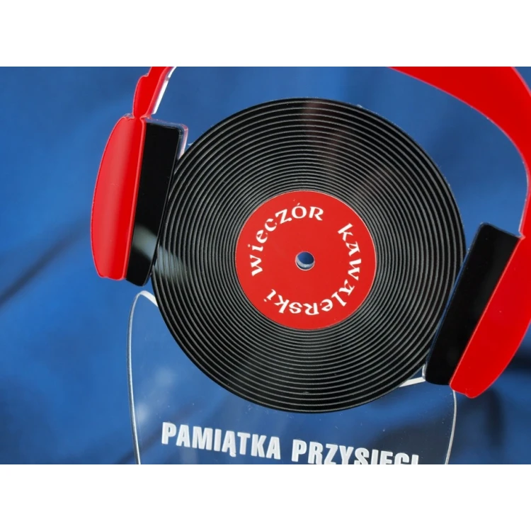 Pamiątka wieczoru kawalerskiego - słuchawki i czarna płyta DJ'a - model DTA15 - wysokość 25 cm