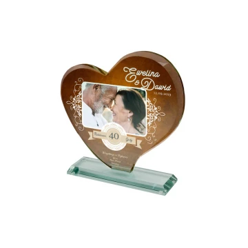 Statuetka szklana z fotografią w etui - SERCE 4 - rocznica ślubu - TSZ079