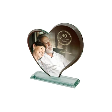 Statuetka szklana z fotografią w etui - SERCE 4 - rocznica ślubu - TSZ080
