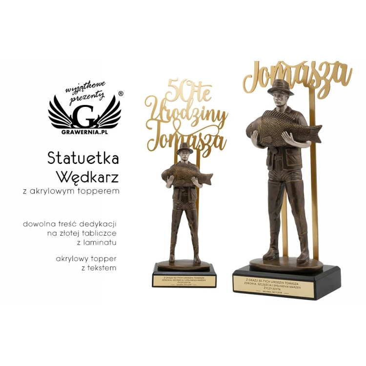Statuetka Wędkarz - atrakcyjna figurka odlewana z akrylowym napisem  - wys. 42,8cm - FOL051