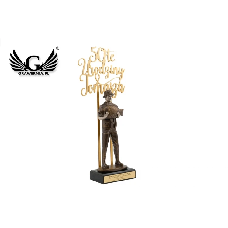 Statuetka Wędkarz - atrakcyjna figurka odlewana z akrylowym napisem  - wys. 42,8cm - FOL051