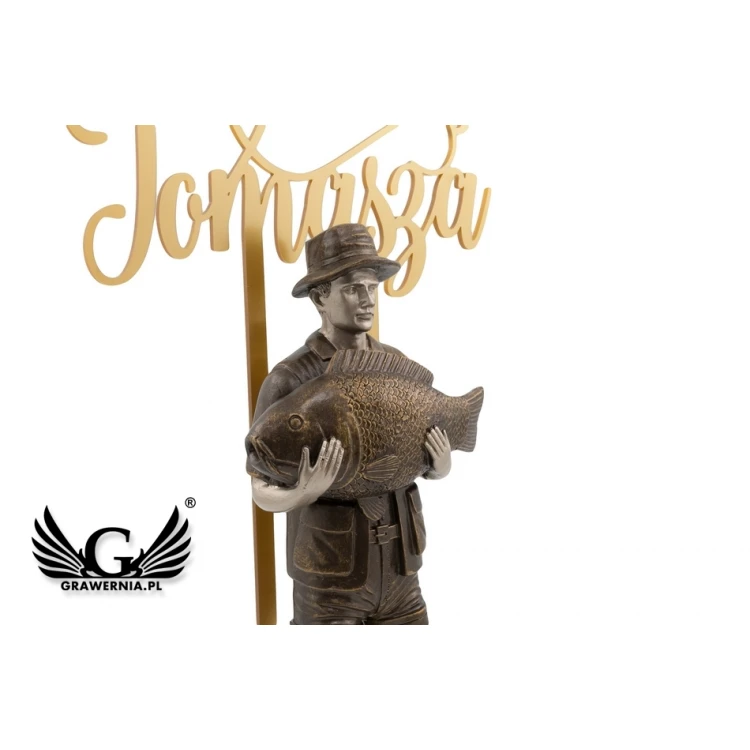 Statuetka Wędkarz - atrakcyjna figurka odlewana z akrylowym napisem  - wys. 42,8cm - FOL051