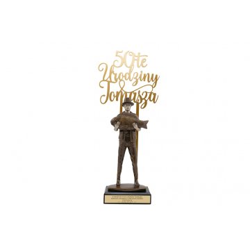 Statuetka Wędkarz - atrakcyjna figurka odlewana z akrylowym napisem  - wys. 42,8cm - FOL051