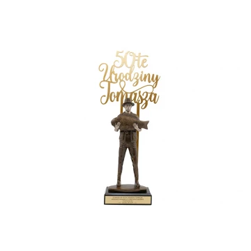 Statuetka Wędkarz - atrakcyjna figurka odlewana z akrylowym napisem  - wys. 42,8cm - FOL051