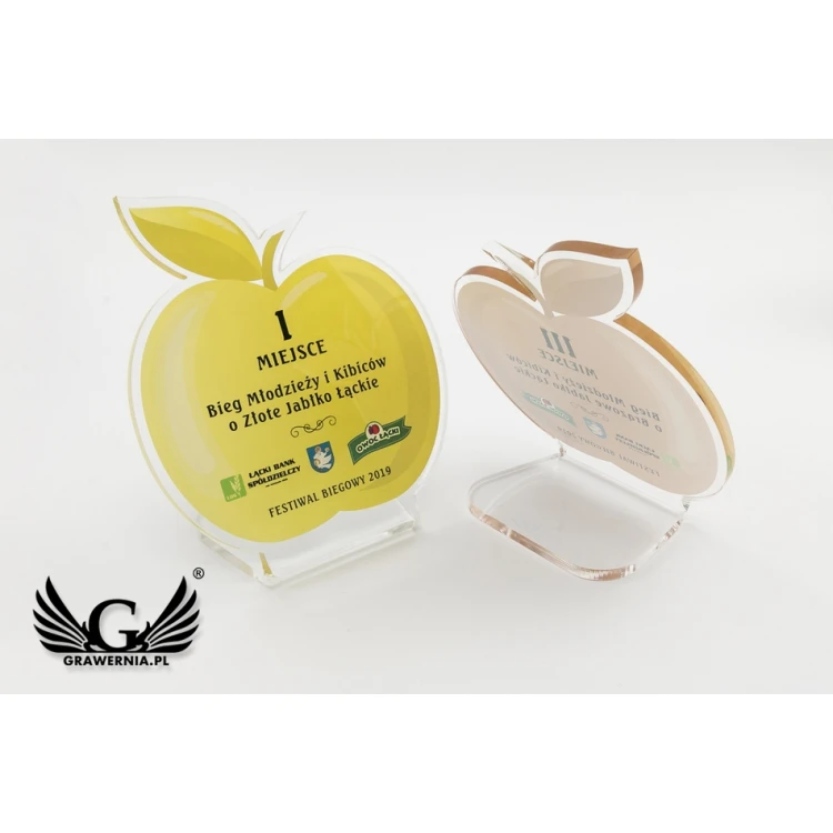 Statuetka z plexi - Jabłko - druk UV z dowolną treścią - model DTA60 - wys. 12cm