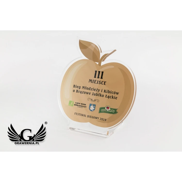 Statuetka z plexi - Jabłko - druk UV z dowolną treścią - model DTA60 - wys. 12cm